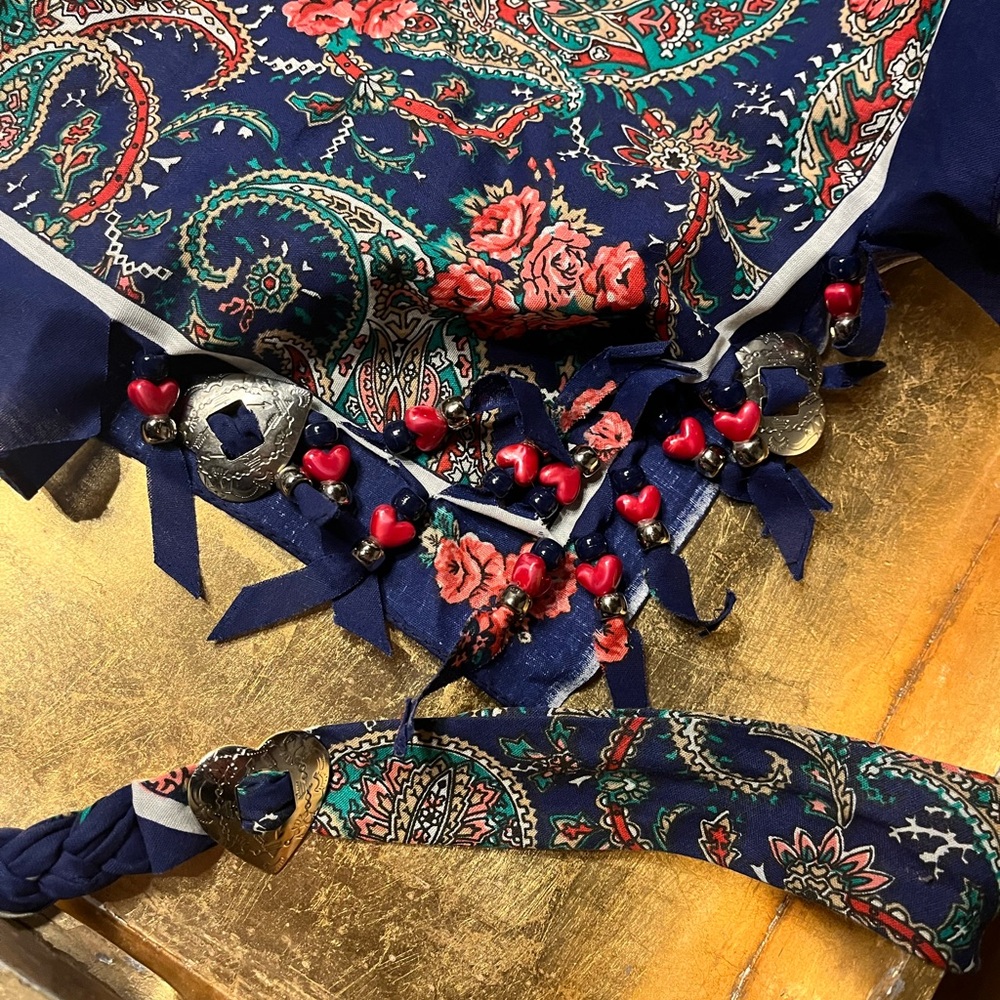 Vintage Floral Paisley Scarf with Heart Accents